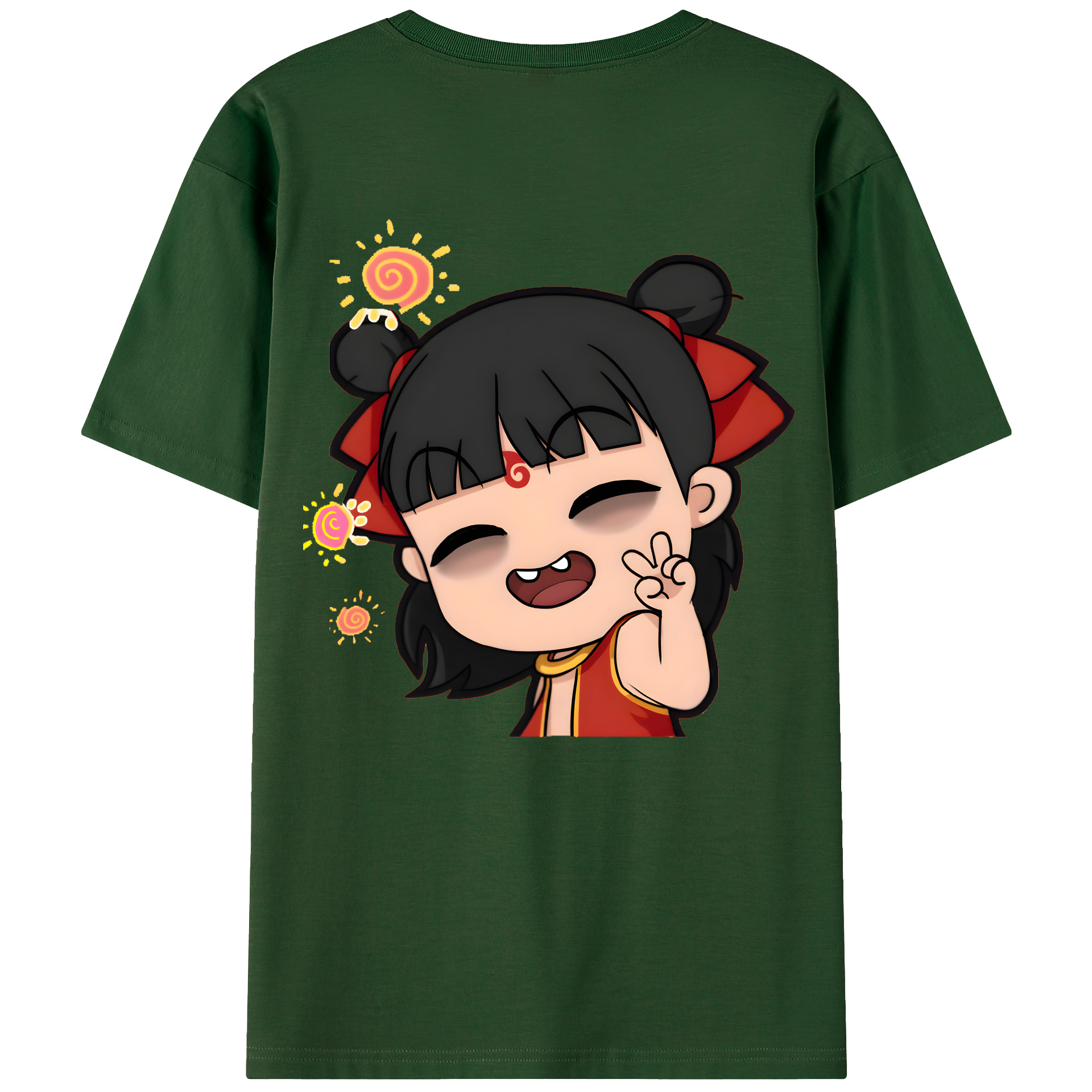 （画像用） Ne Zha 2 ナタ 魔童の大暴れ 綿100％半袖Tシャツ（背面プリント）